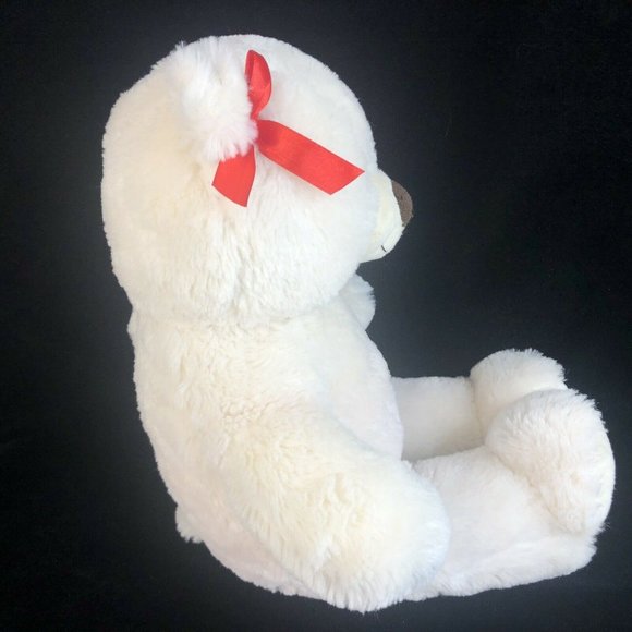 Build A Bear Polar Bear Plush White Cream Brown Nose 14” Stuffed Animal Toy Bow - Picture 6 of 9